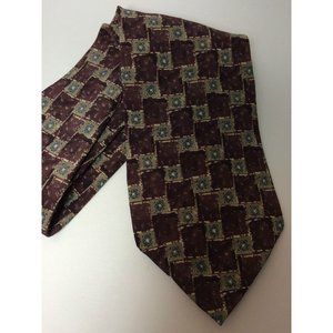 Peter Thomas Tie Superba Italian Silk Necktie Burgundy Tan Blue Geometric